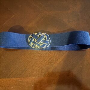 Vintage Day Lor Enamel Stretch Swirl Pattern Waist Belt with Blue Gold Buckle